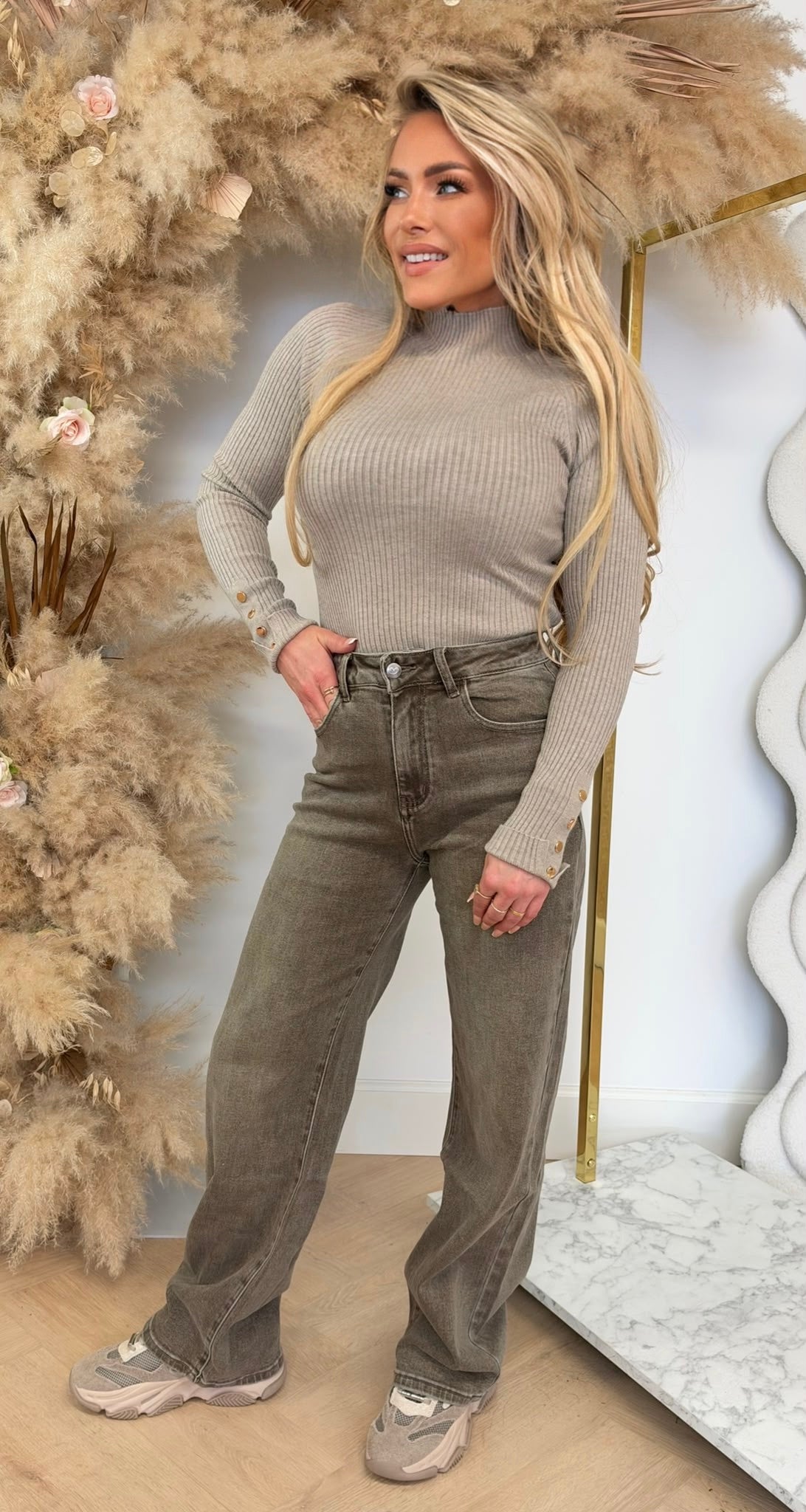 SMALL BUTTON RIB TOP 83568 BEIGE