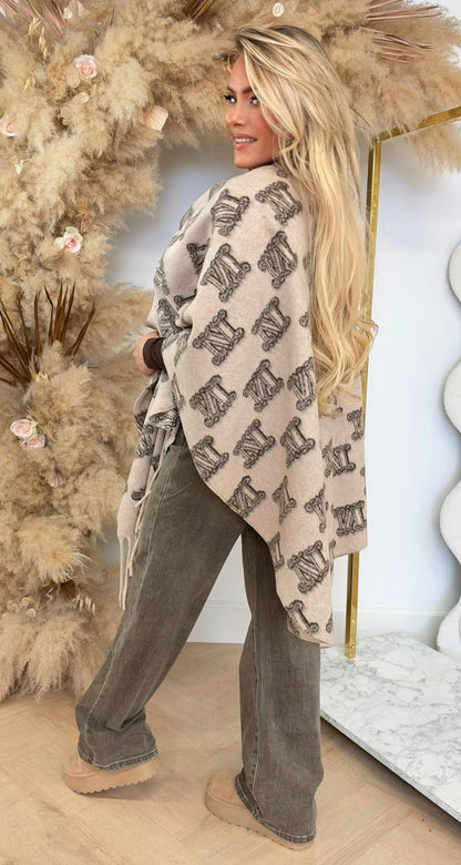 N LOGO OMSLAG PONCHO BEIGE