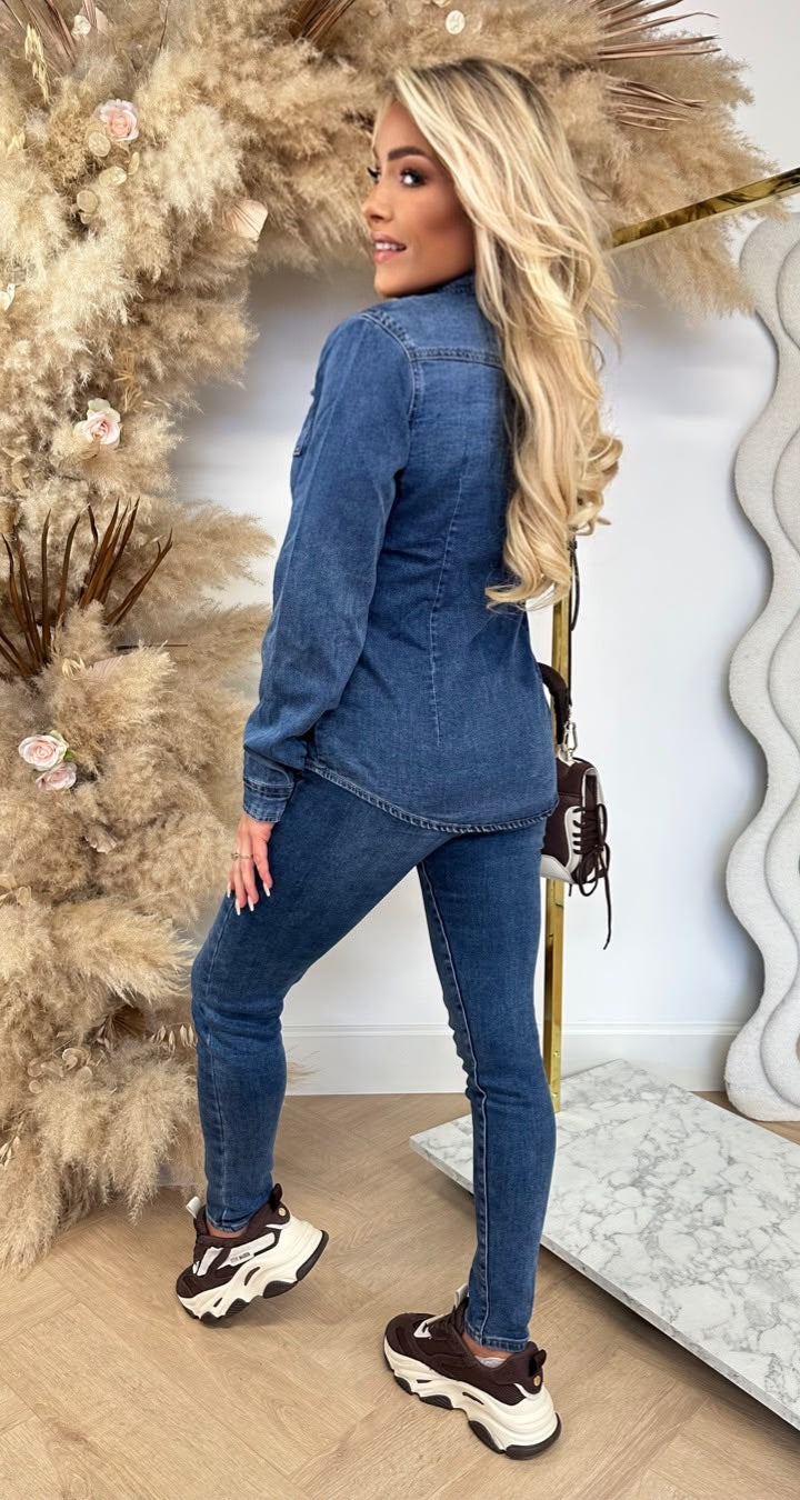 DENIM STRETCH BLOUSE 591 DENIMBLUE