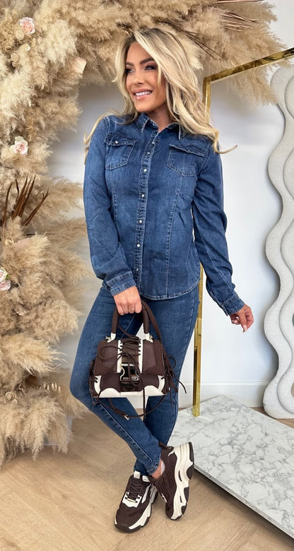 DENIM STRETCH BLOUSE 591 DENIMBLUE