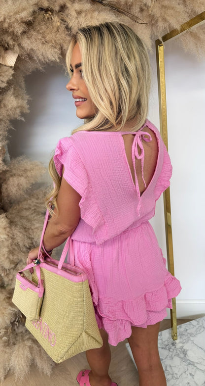 MENA RUFFLY PLAYSUIT PINK