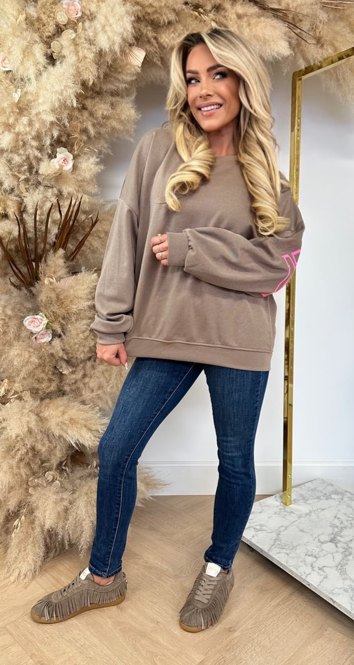 NEW YORK NEON TEKST SWEAT 5803 TAUPE