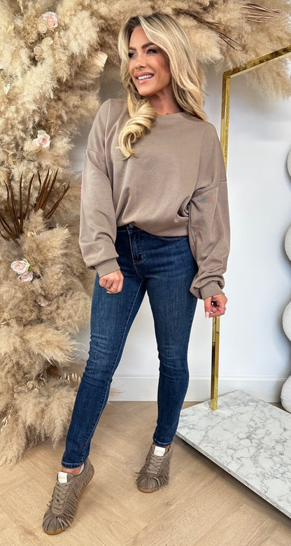 NEW YORK NEON TEKST SWEAT 5803 TAUPE