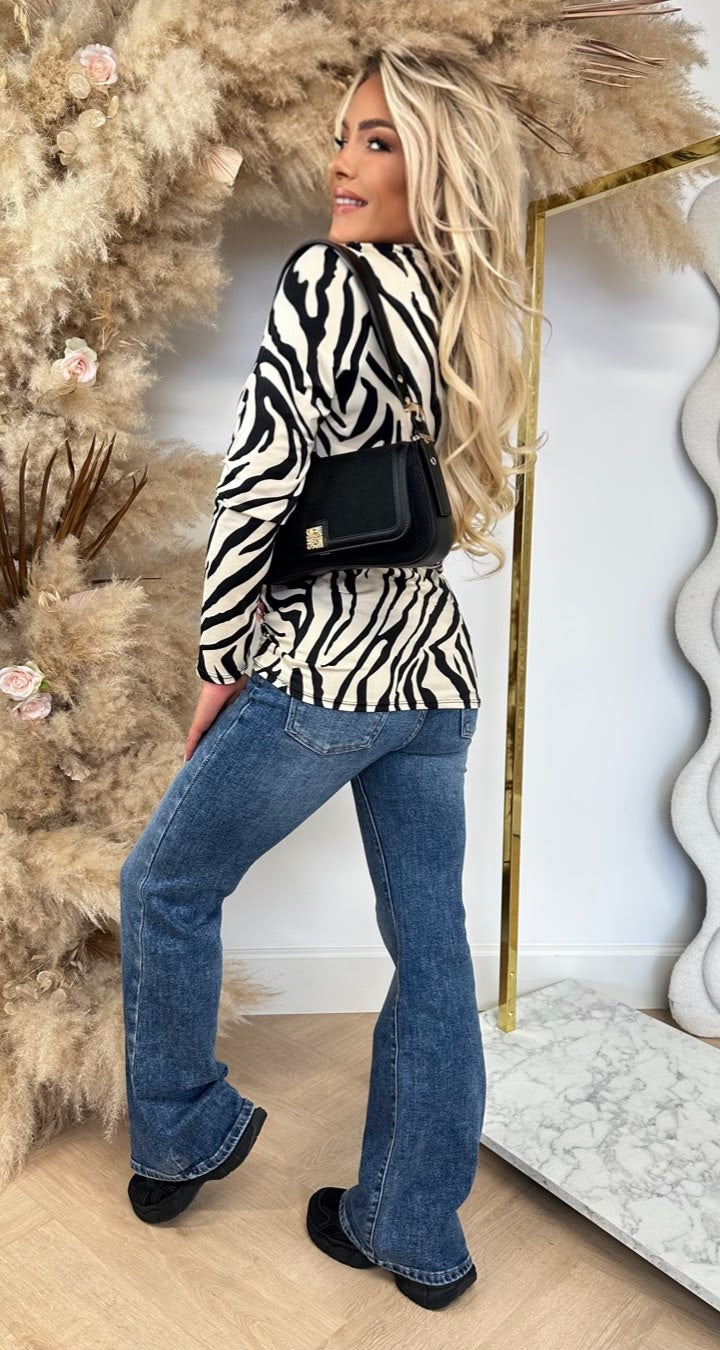 JACKY WATERFALL PRINT TOP ZEBRA