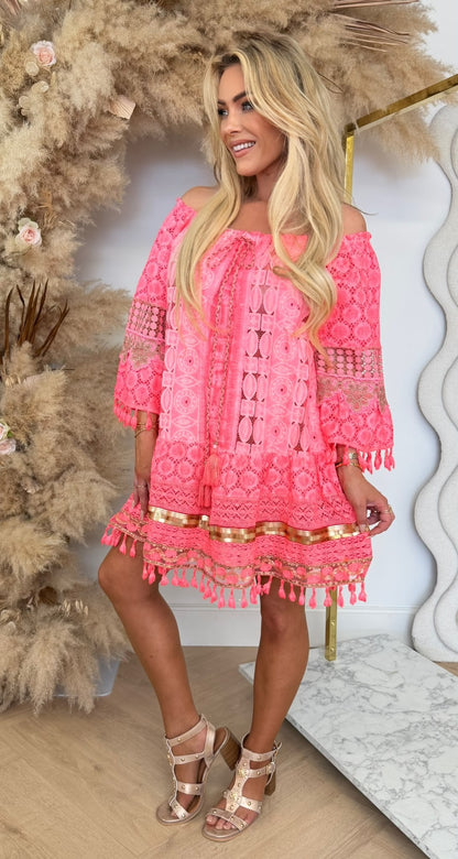 EVA LACE DRESS NEONCORAL