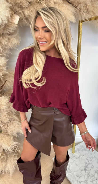 FLEUR RUFFLE SWEAT BORDEAUX