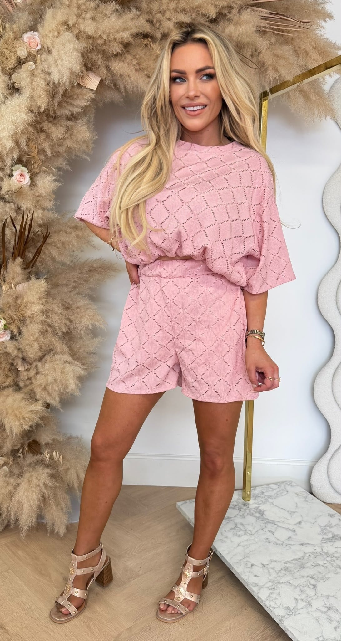 JACQUARD CROPPED SET OLDPINK