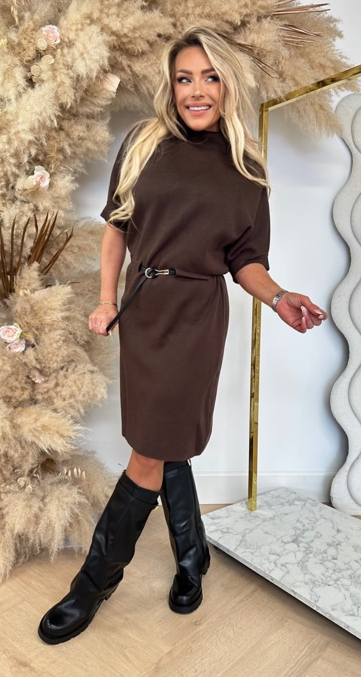 MACY SOFT BELT DRESS CHOCO
