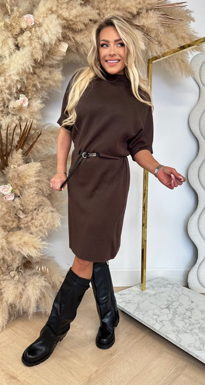 MACY SOFT BELT DRESS CHOCO