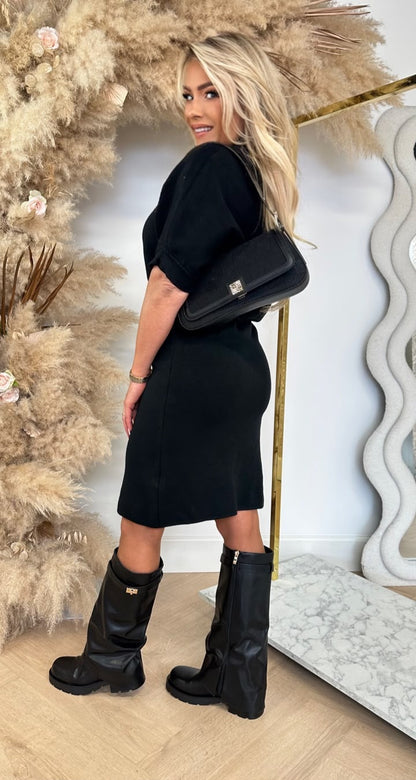 MACY SOFT BELT DRESS BLACK