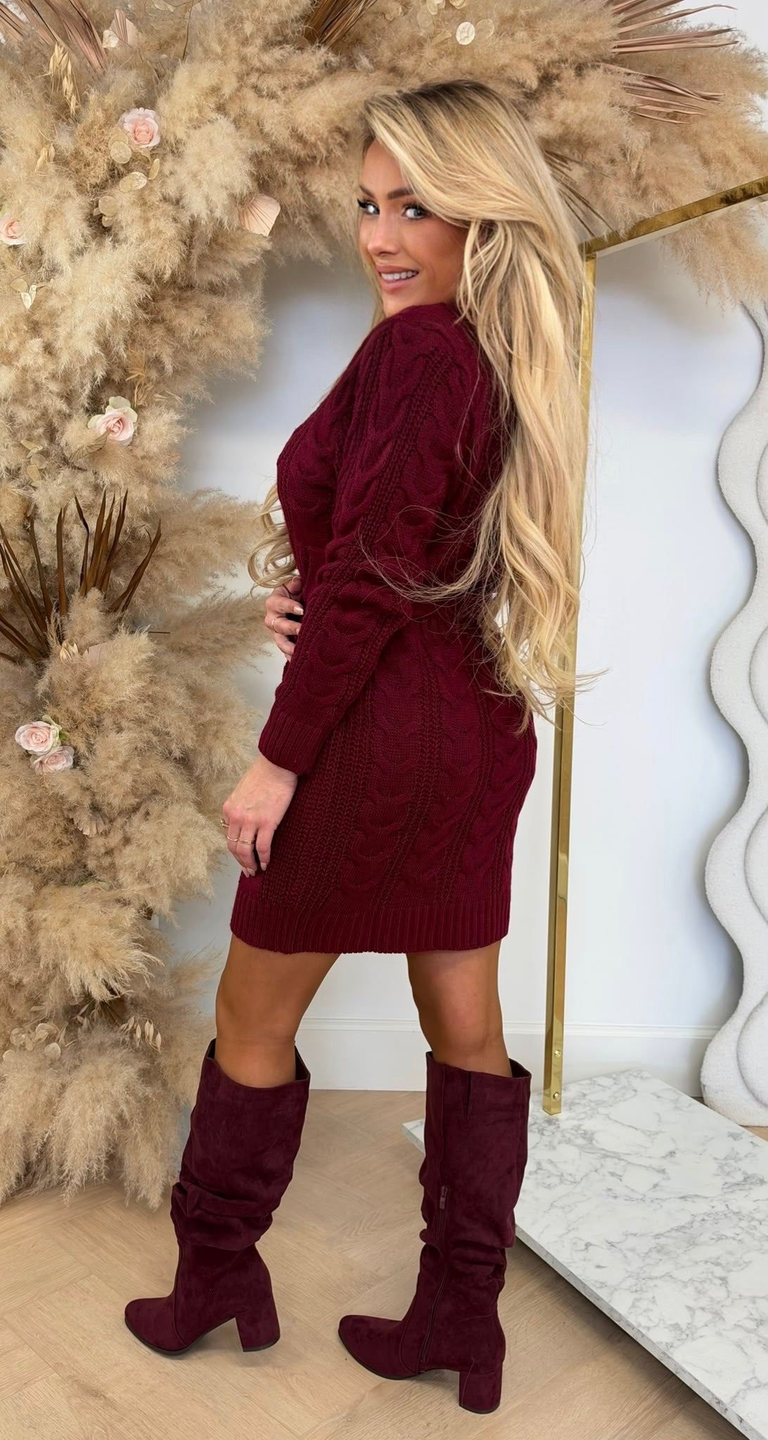 BESTSELLER KABEL DRESS BORDEAUX