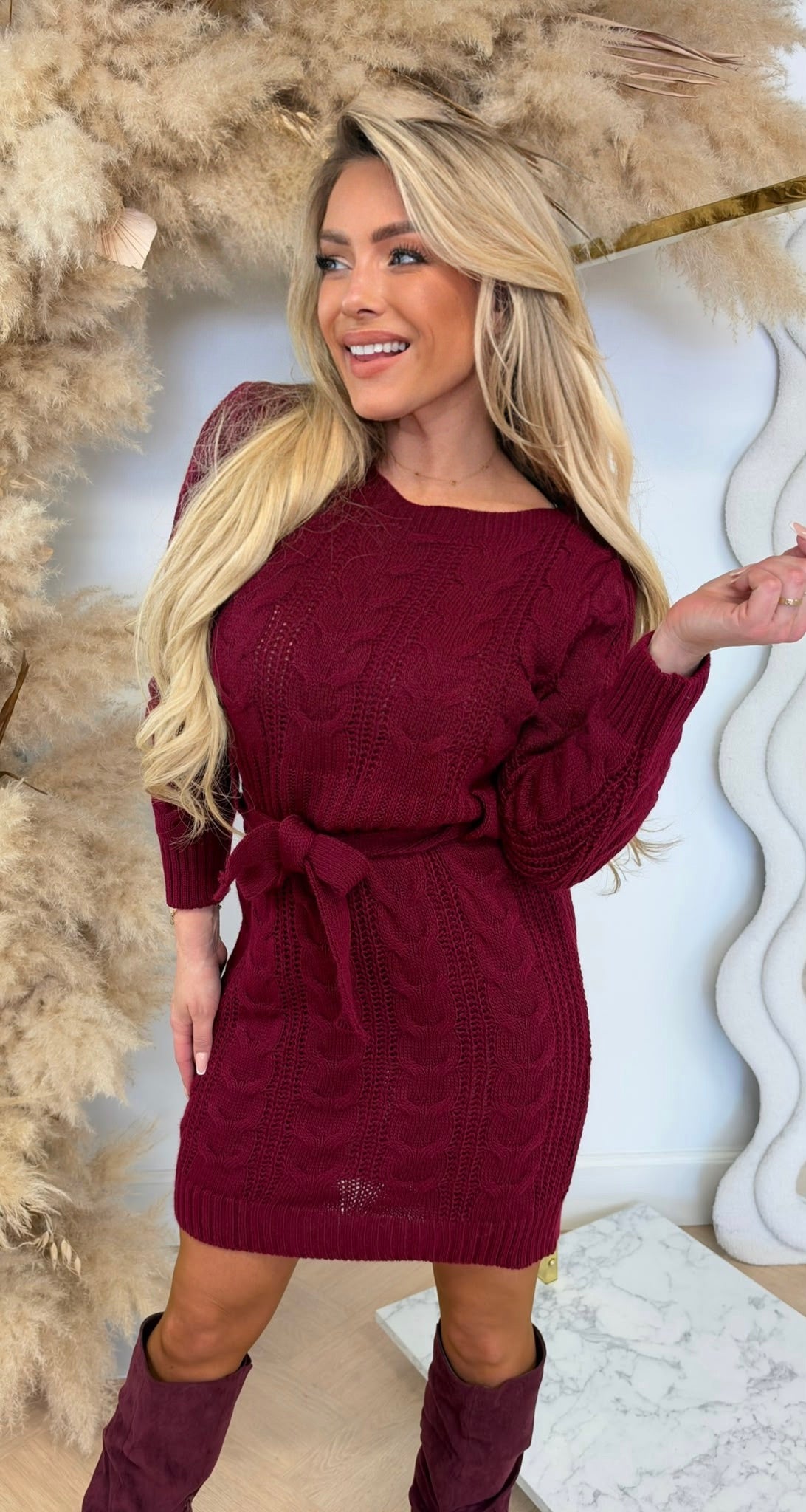 BESTSELLER KABEL DRESS BORDEAUX