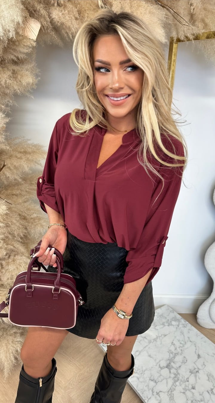 NILO V HALS FLOWY BASIC TOP BORDEAUX