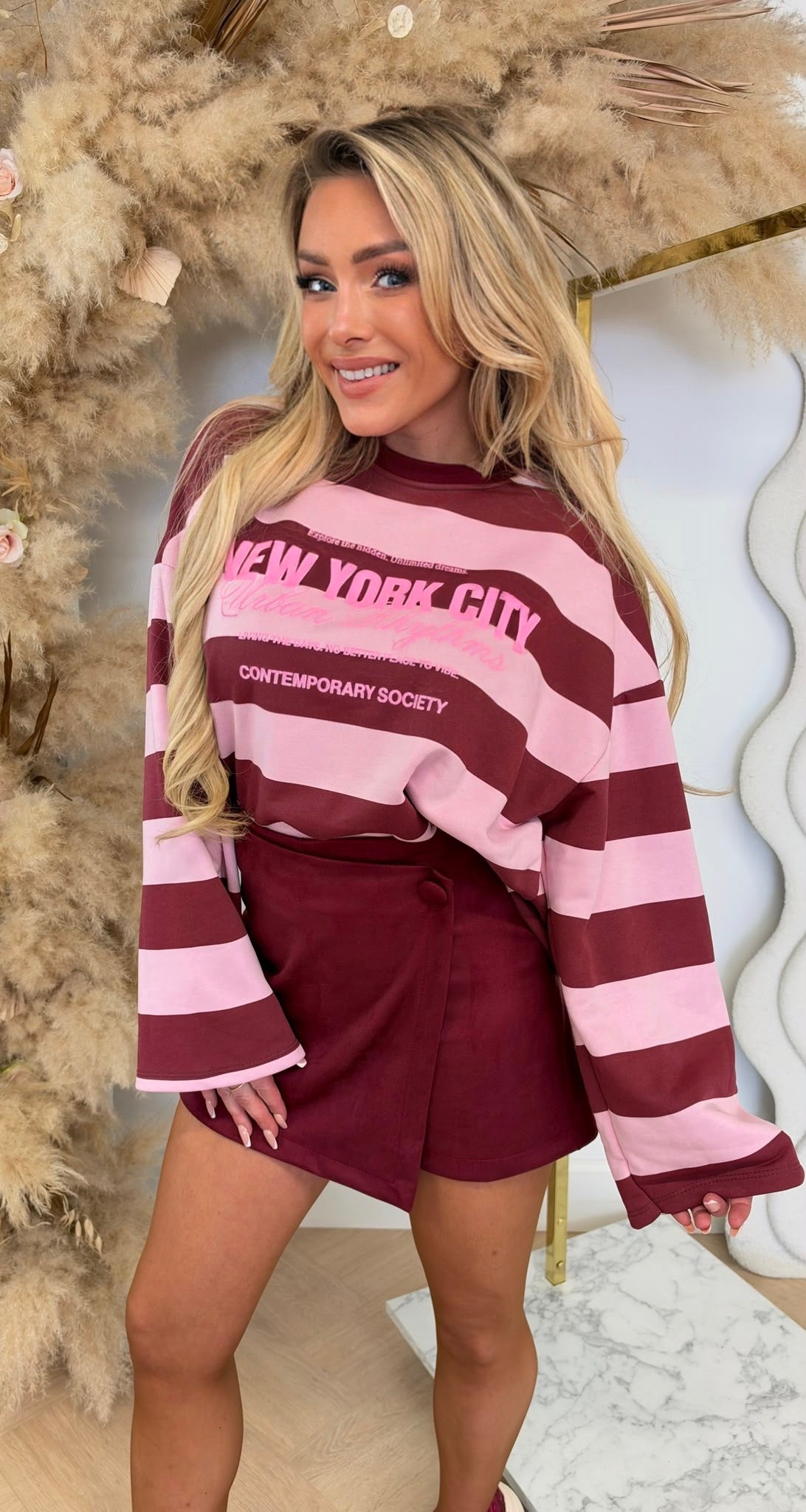 NYC LOOSE FIT STRIPE SWEAT BURGUNDY