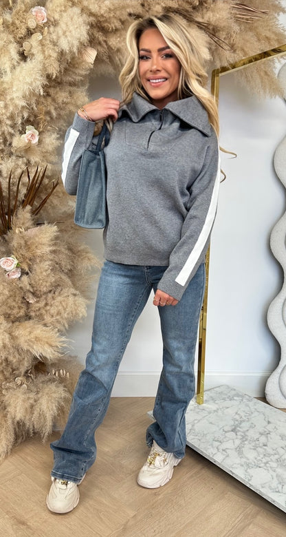 STRIPE SLEEVE SWEAT 5671 GREY