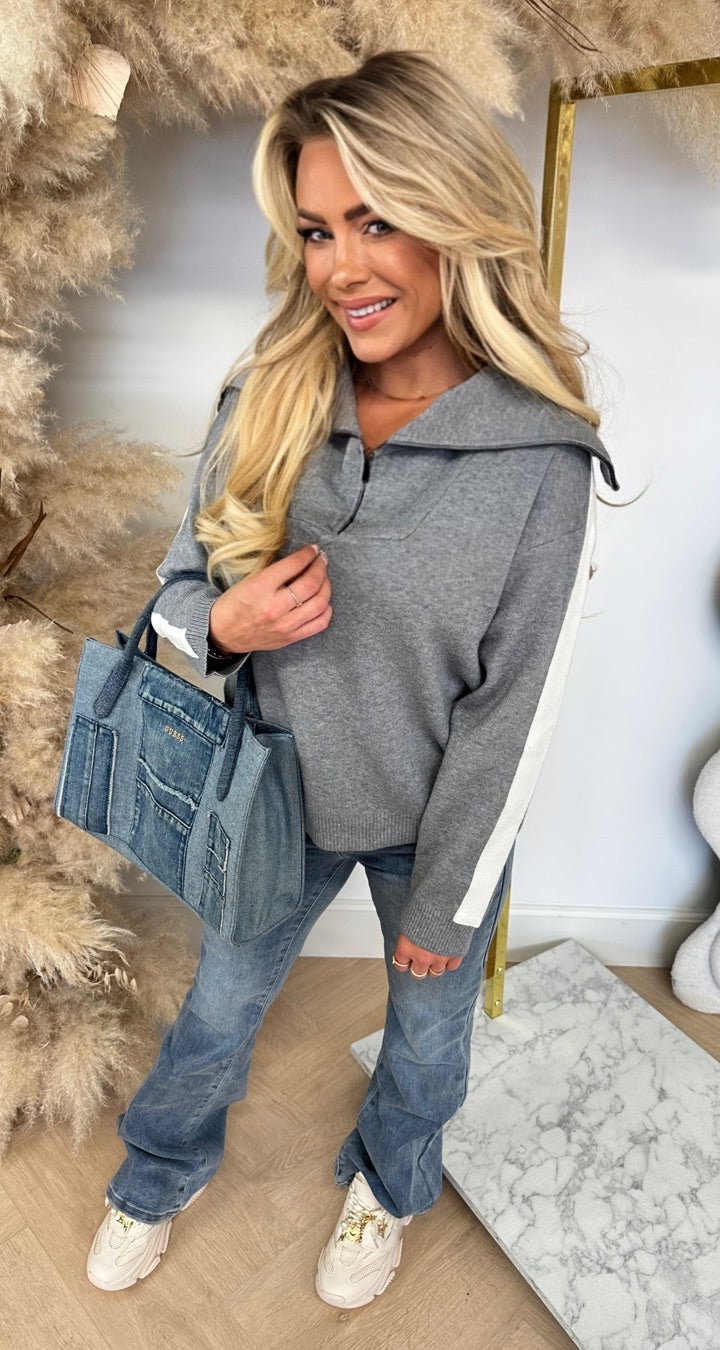 STRIPE SLEEVE SWEAT 5671 GREY