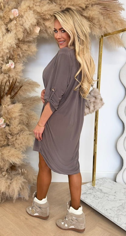 EMMIE TRAVEL DRESS TAUPE