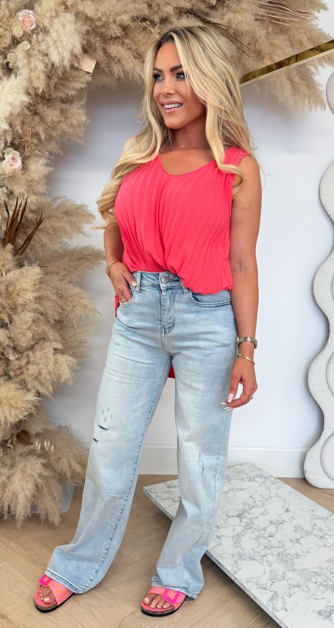 PERFECT PLISSE TOP CORAL