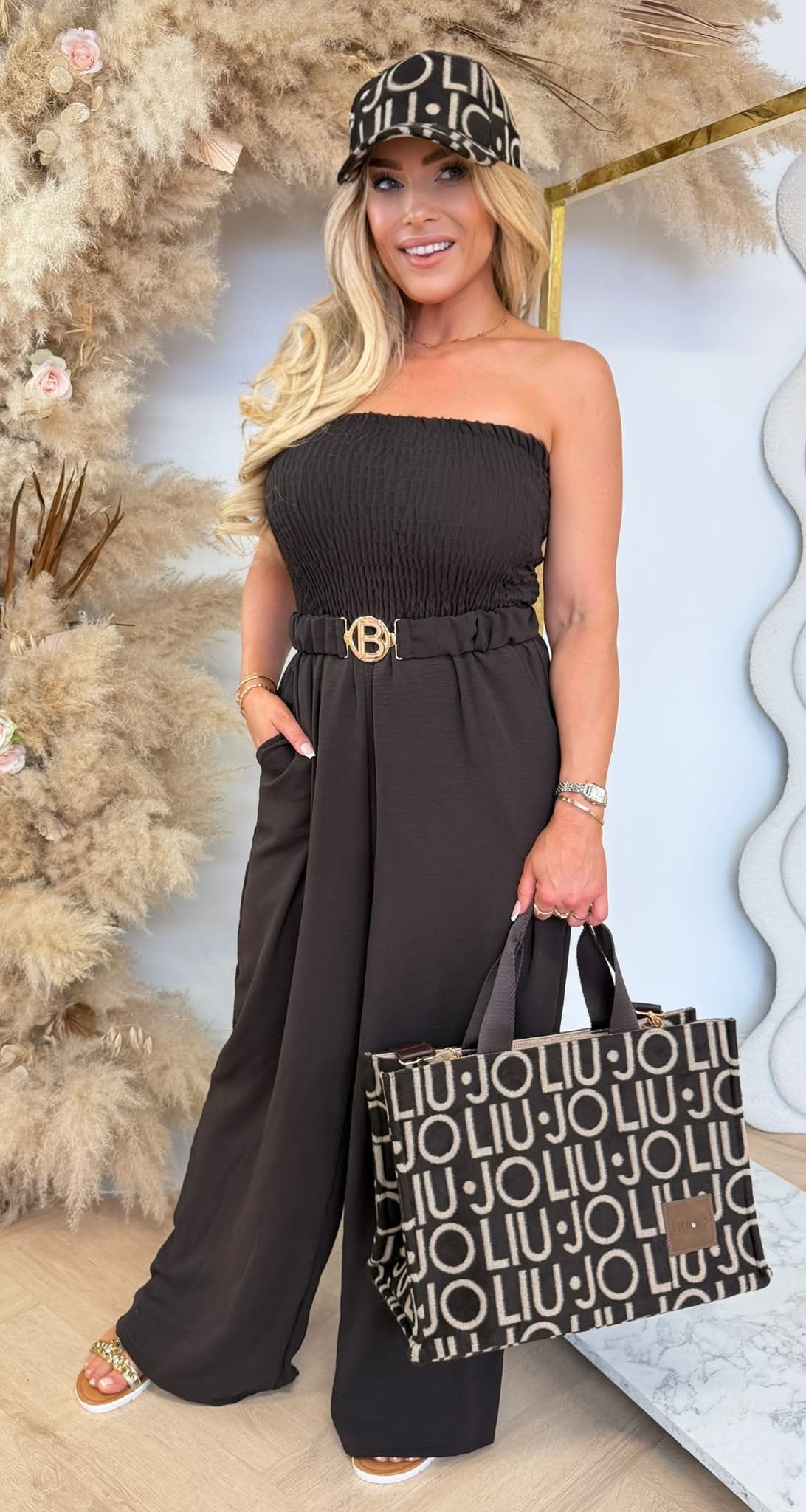 SANDY BELT STRAPLESS JUMPSUIT DARKBROWN