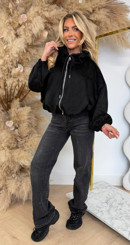 MILS SUEDE LOOK OVERSIZED VEST BLACK