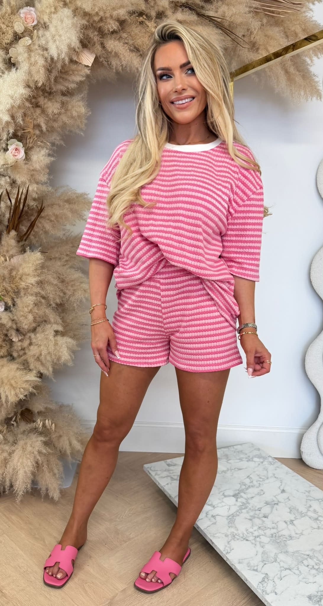 FABIENNE KNITTED STRIPE SET PINK