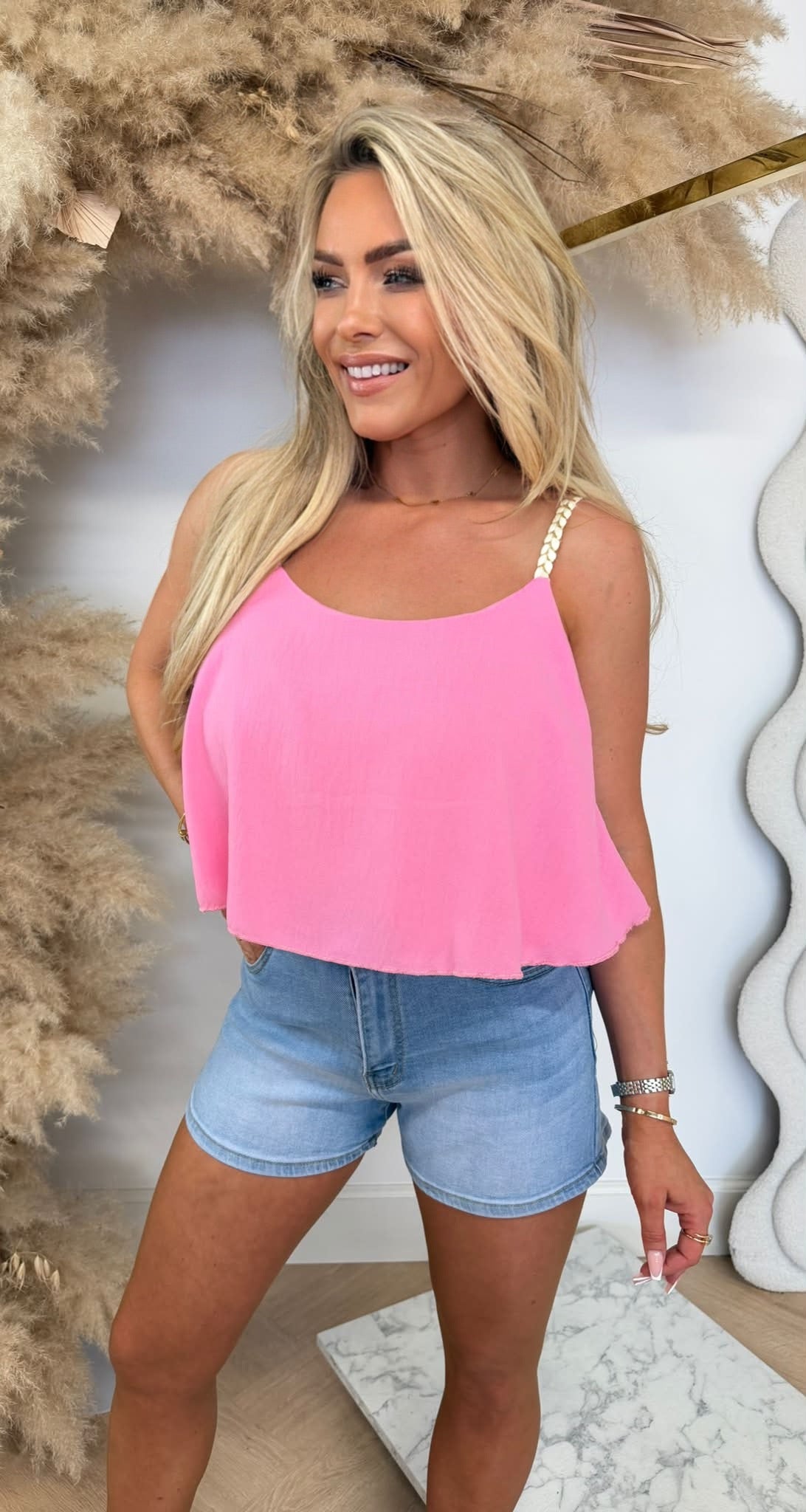 VLECHT RUFFLE TOP SWEETPINK