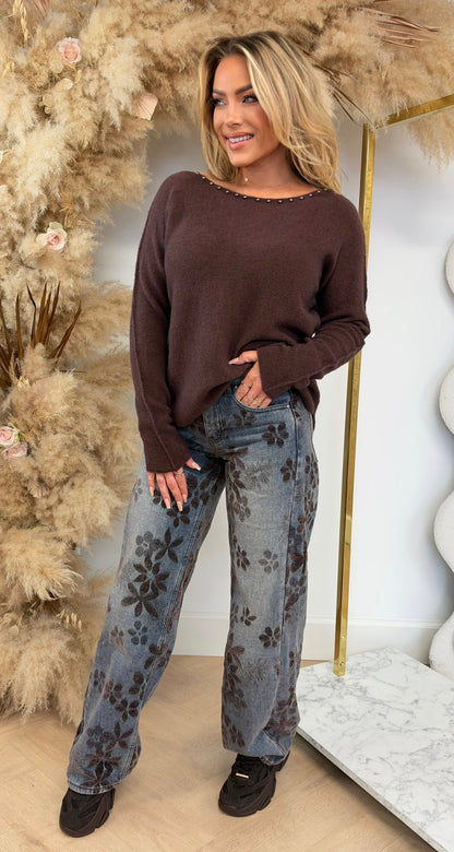 MANON STUDS SWEAT CHOCO