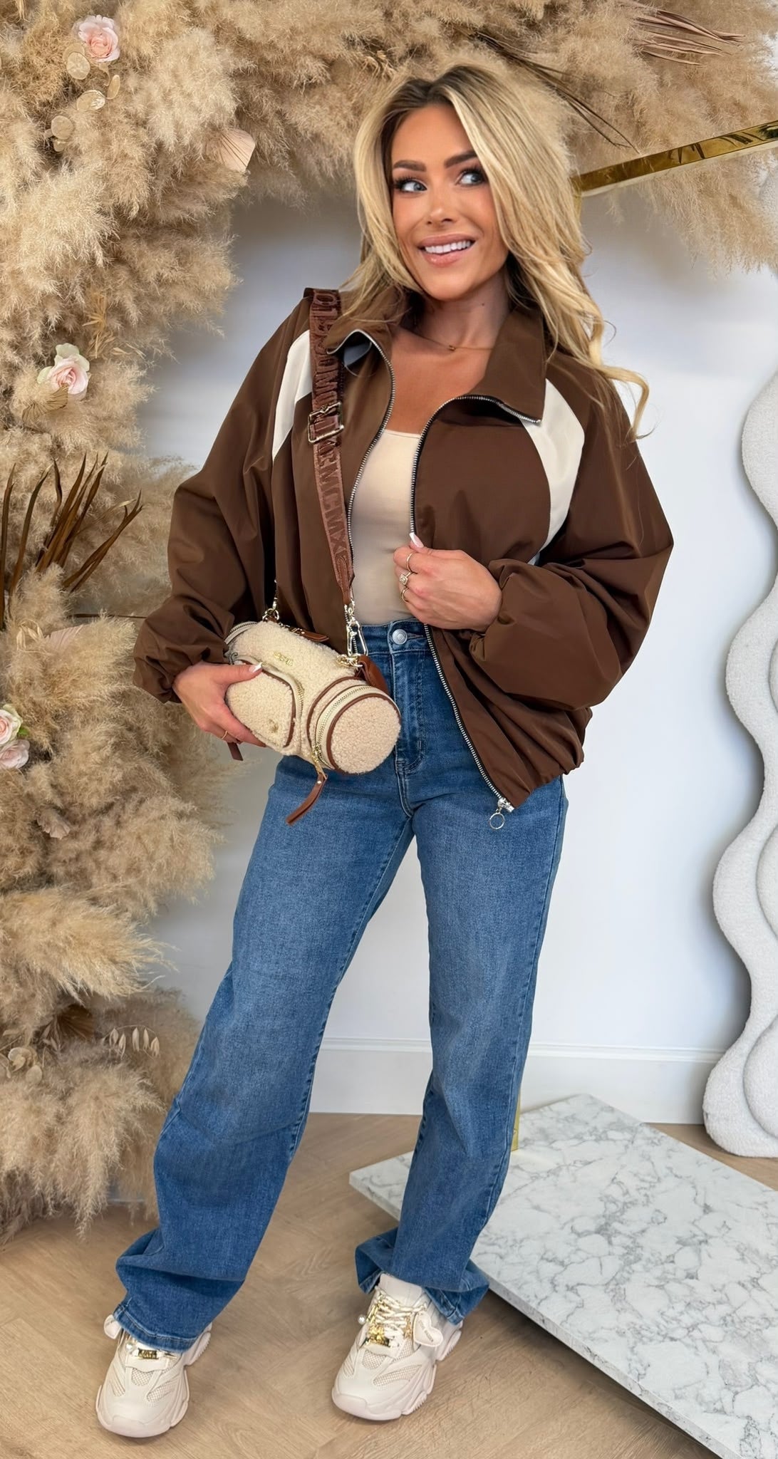 BOMBER STRIPE JACKET BROWN