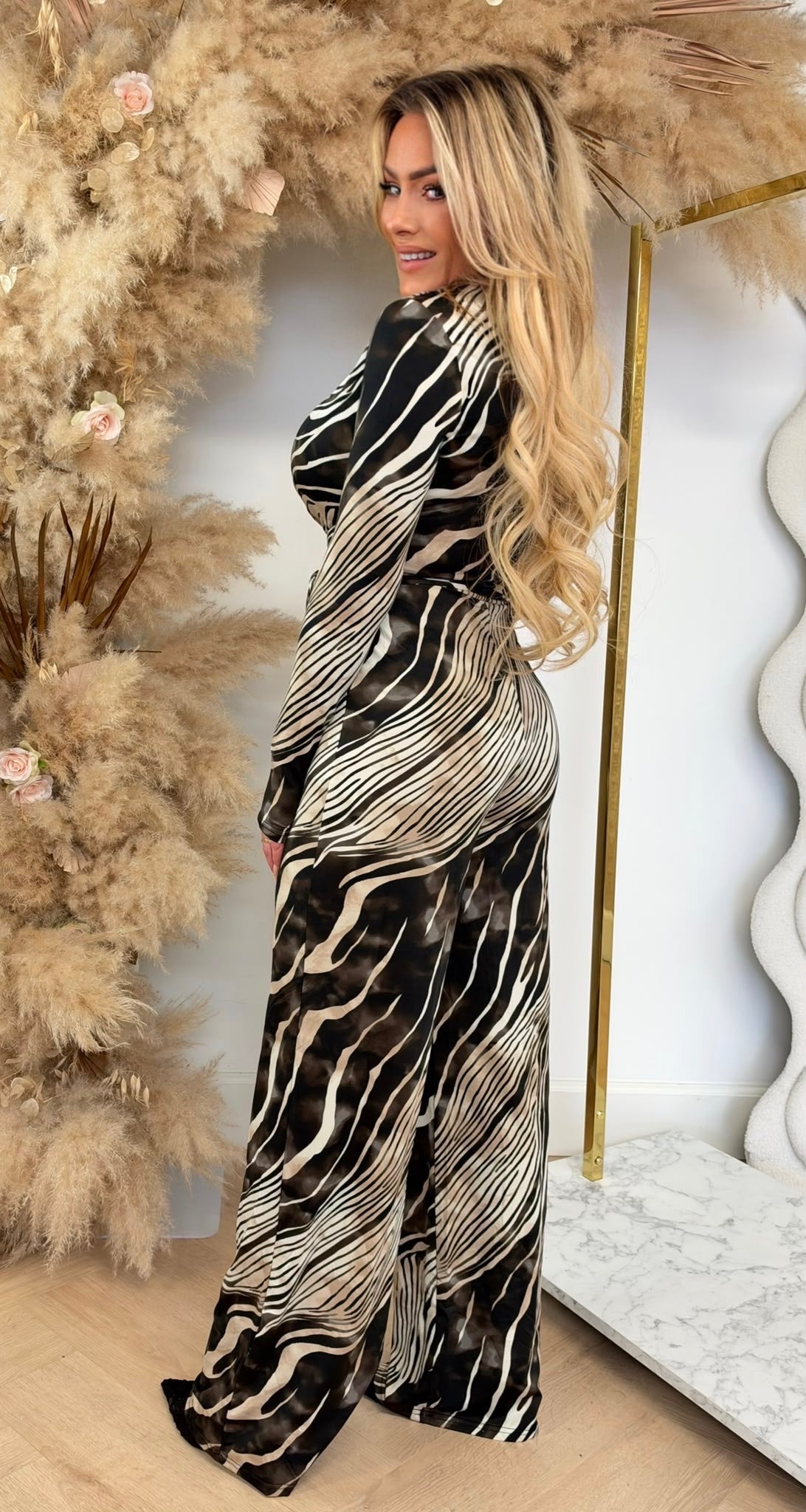 BY SWAN ZEBRA PRINT JUMPSUIT 10803 COFFEE