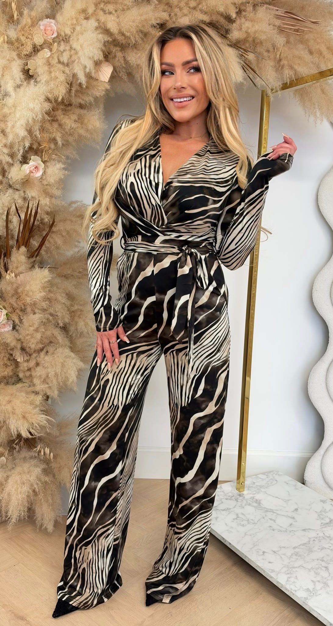BY SWAN ZEBRA PRINT JUMPSUIT 10803 COFFEE