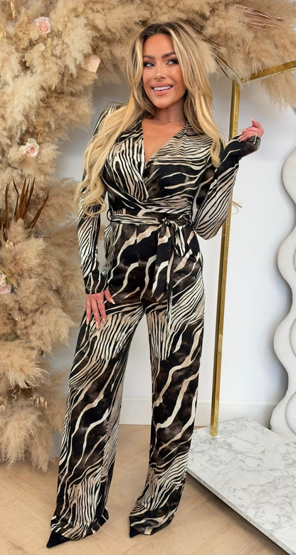 BY SWAN ZEBRA PRINT JUMPSUIT 10803 COFFEE
