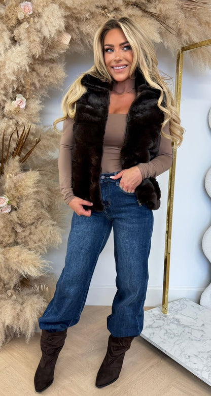 SOFT FUR BODYWARMER WY01 CHOCO