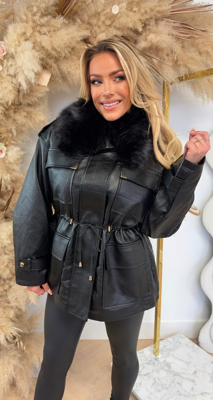 LUXURY COLLECTION LEATHER LOOK COAT 202371 BLACK