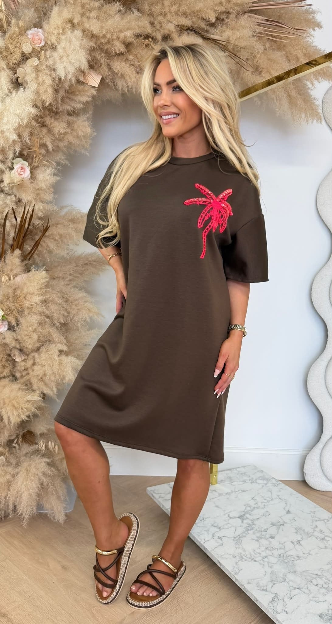PALM TEE DRESS CHOCO