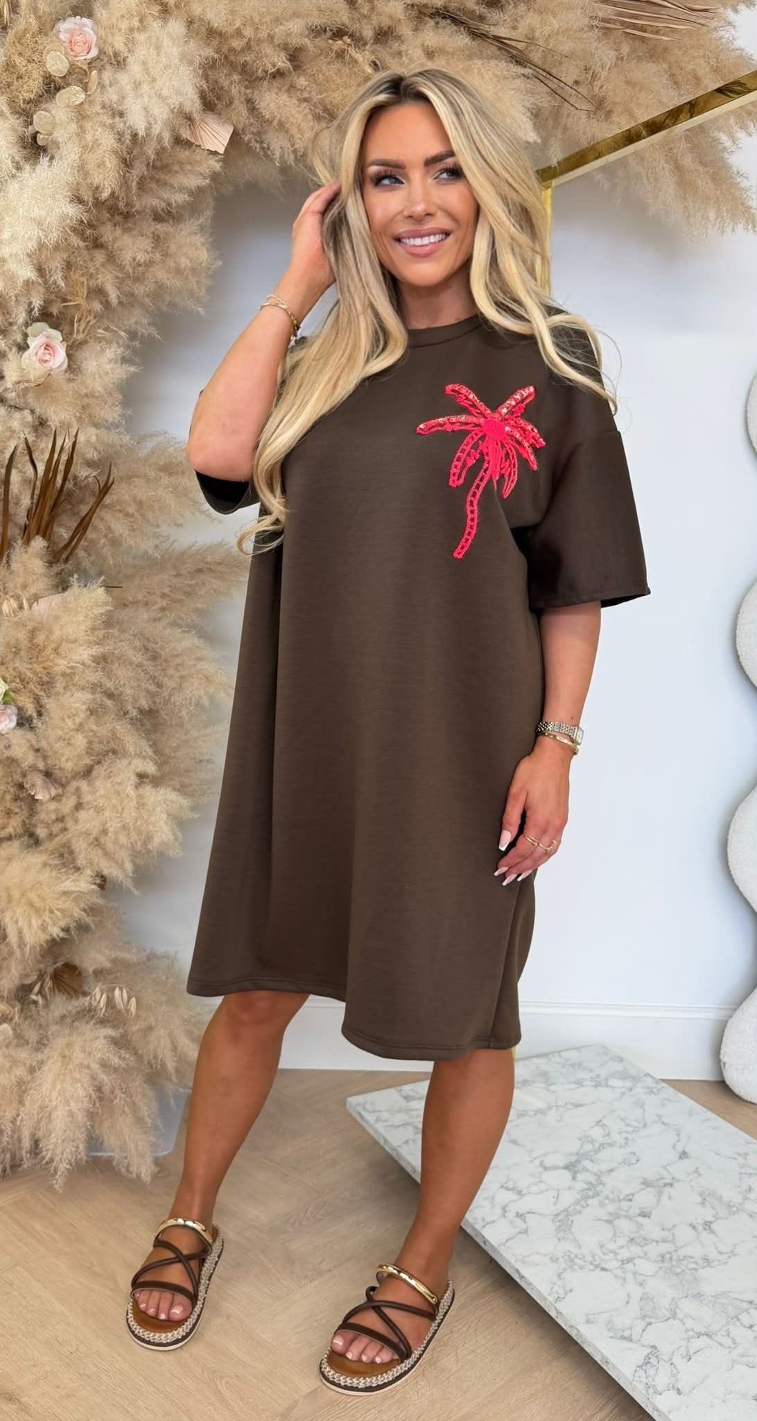 PALM TEE DRESS CHOCO
