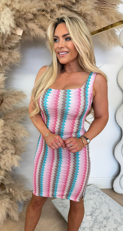 JOANNA WAVE TANKDRESS AQUA/PINK