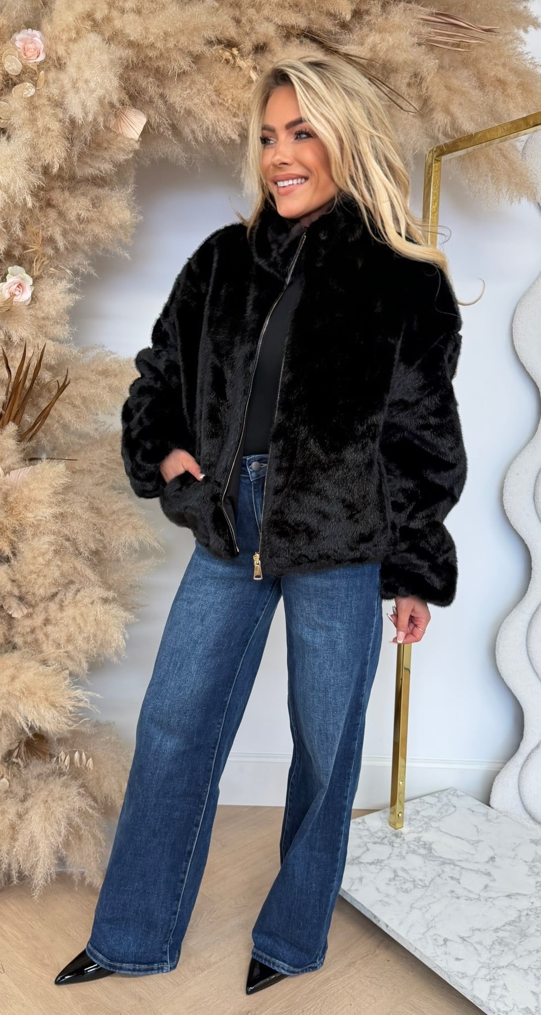 BOMBER FUR JACKET 7237 BLACK