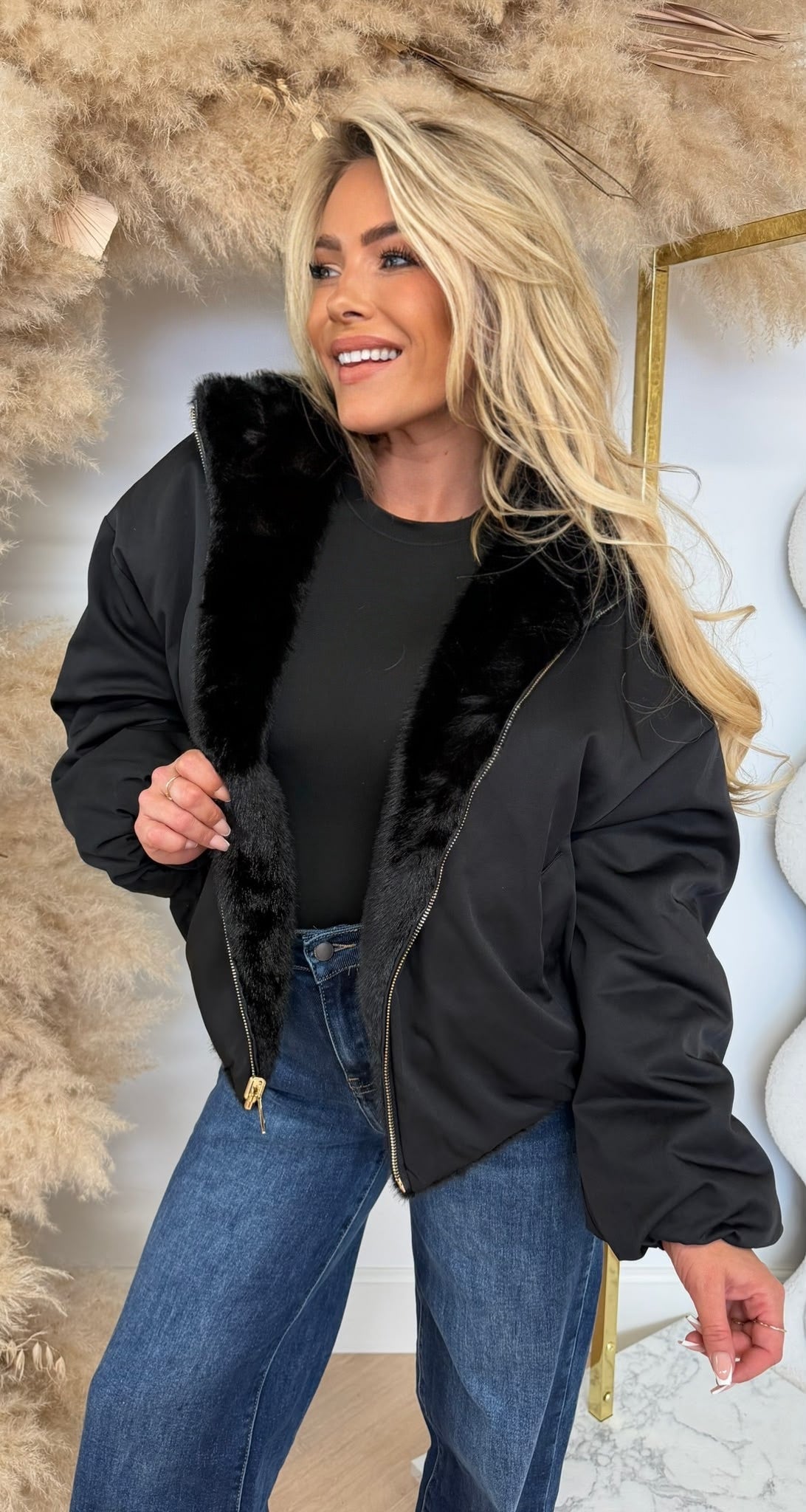 BOMBER FUR JACKET 7237 BLACK