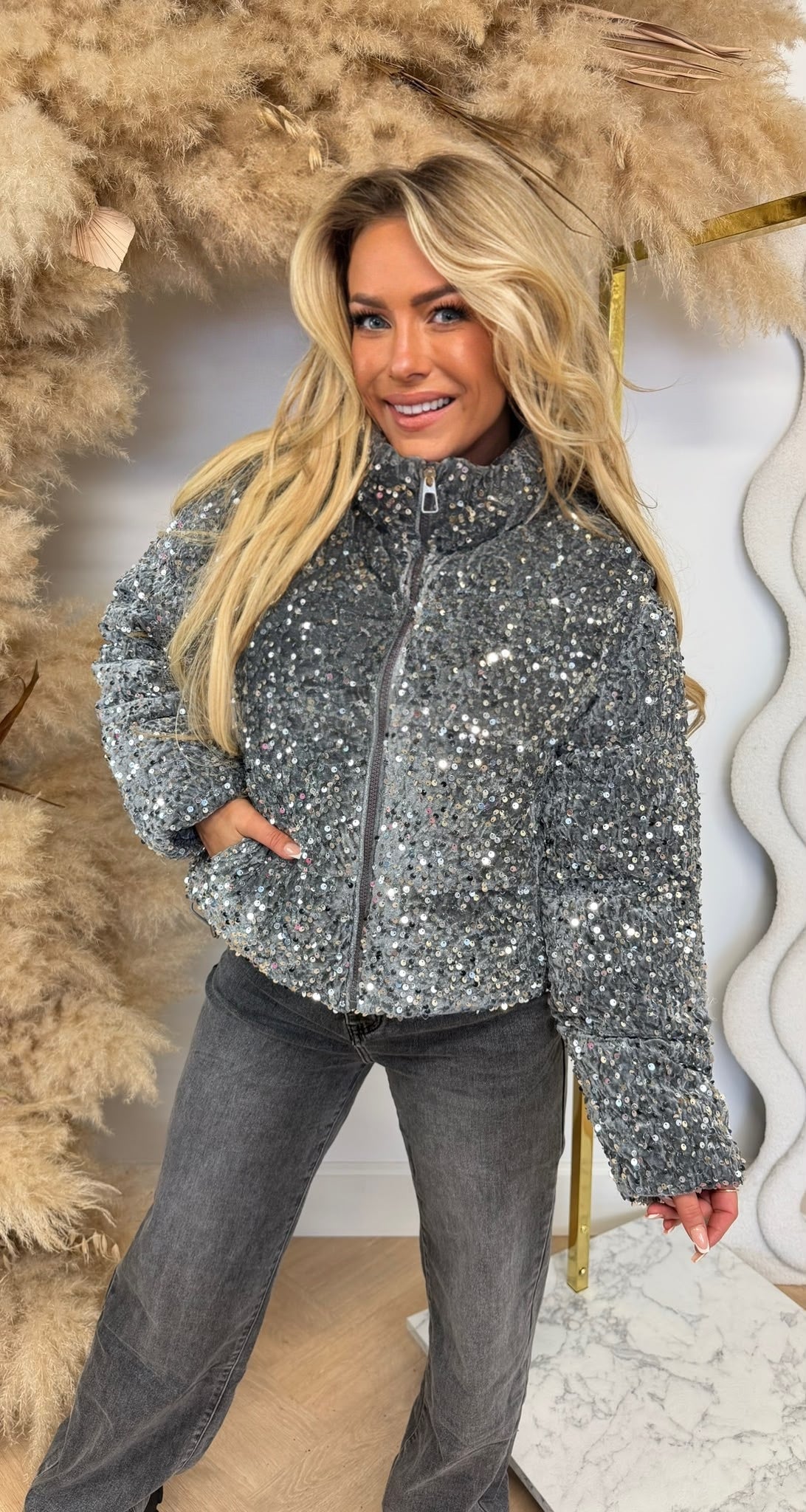 SEQUIN JACKET 2018 GREY/SILVER