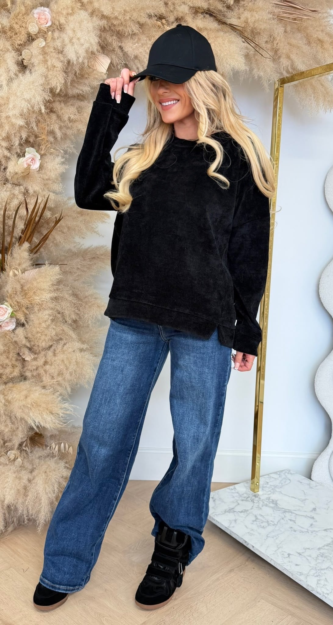 VELVET RIB SWEAT BLACK