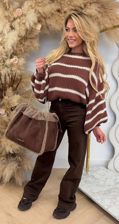 CELINE CROPPED STRIPE SWEAT MAEUVE
