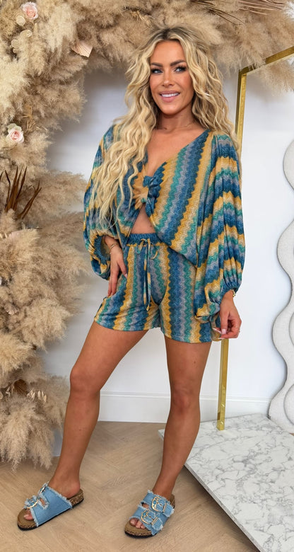 SHINY WAVE TWO PIECE SET BLUE/YELLOW