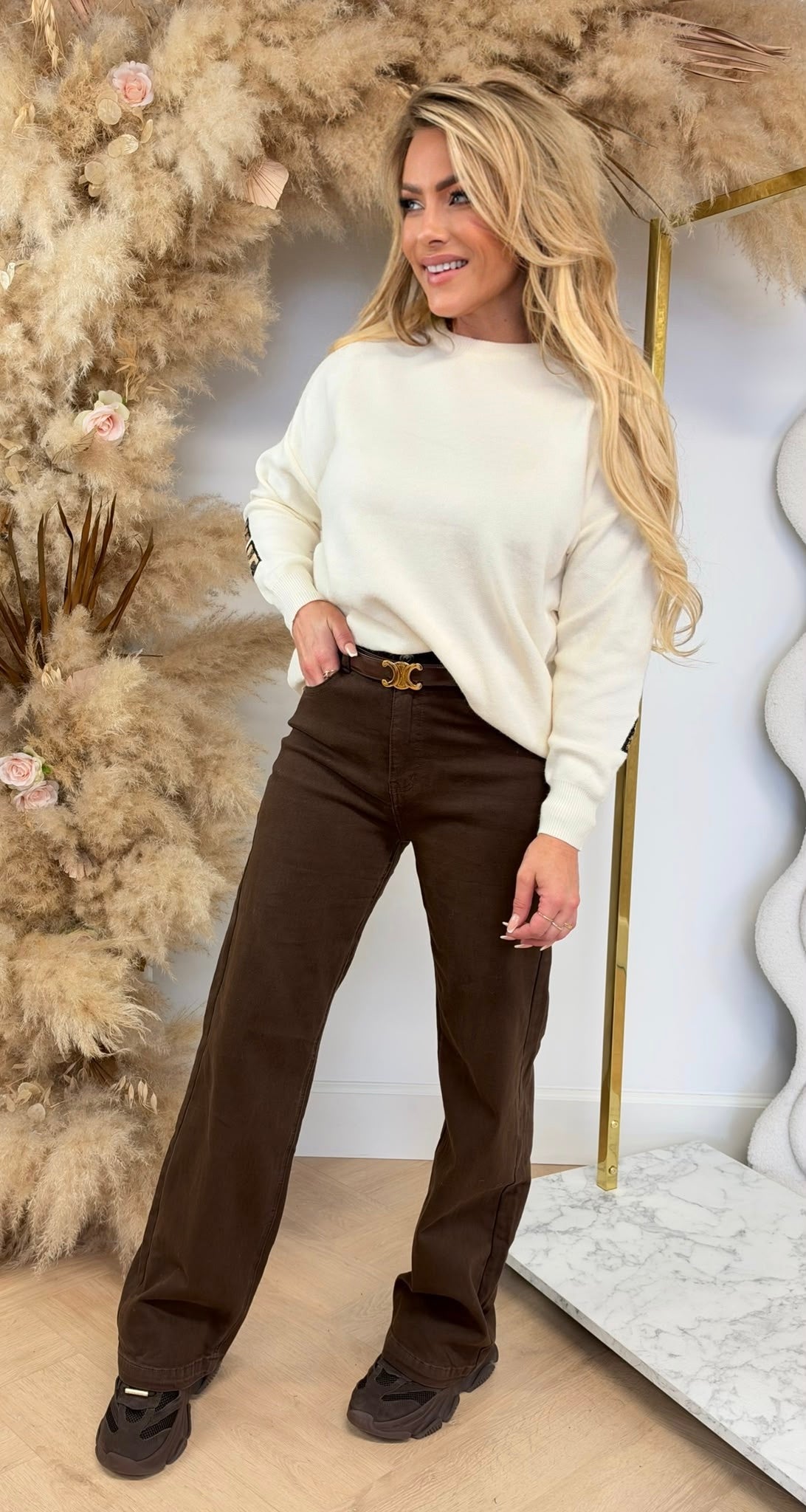 NEW YORK LEO SEQUIN TEKST SWEATER 7189 LIGHTBEIGE