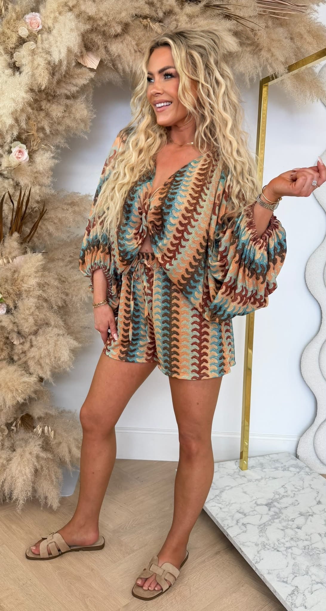 SHINY WAVE TWO PIECE SET CHOCO/BLUE