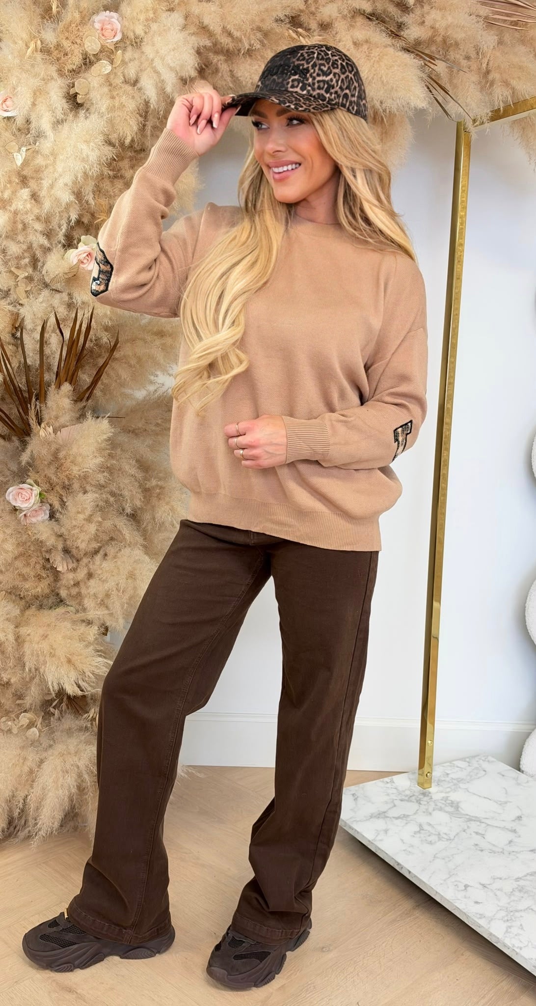 LOS ANGELES SEQUIN LEO TEKST SWEAT 7501 CAMEL