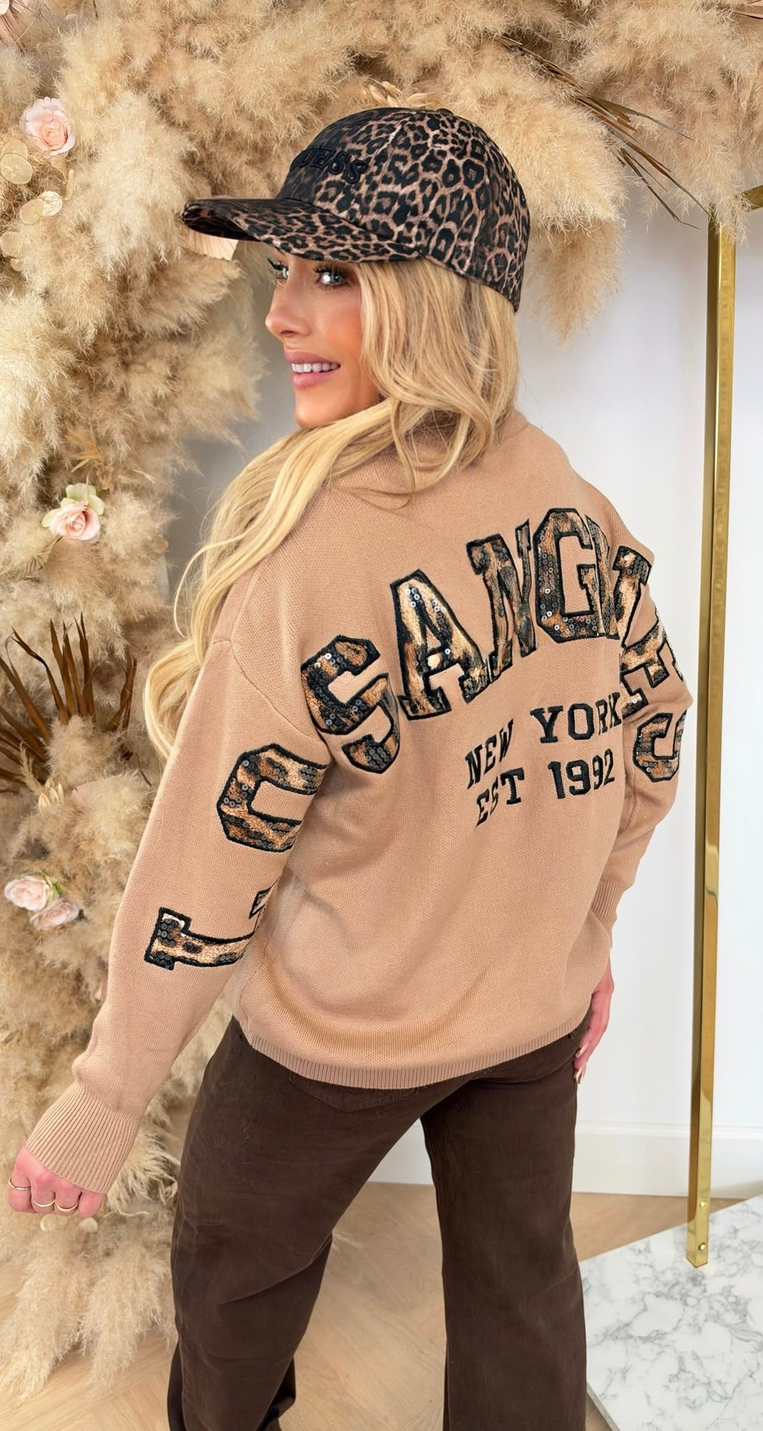 LOS ANGELES SEQUIN LEO TEKST SWEAT 7501 CAMEL