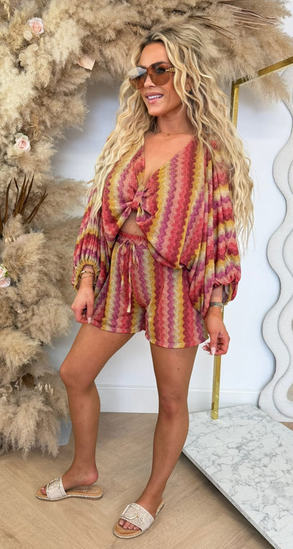 SHINY WAVE TWO PIECE SET PINK/YELLOW