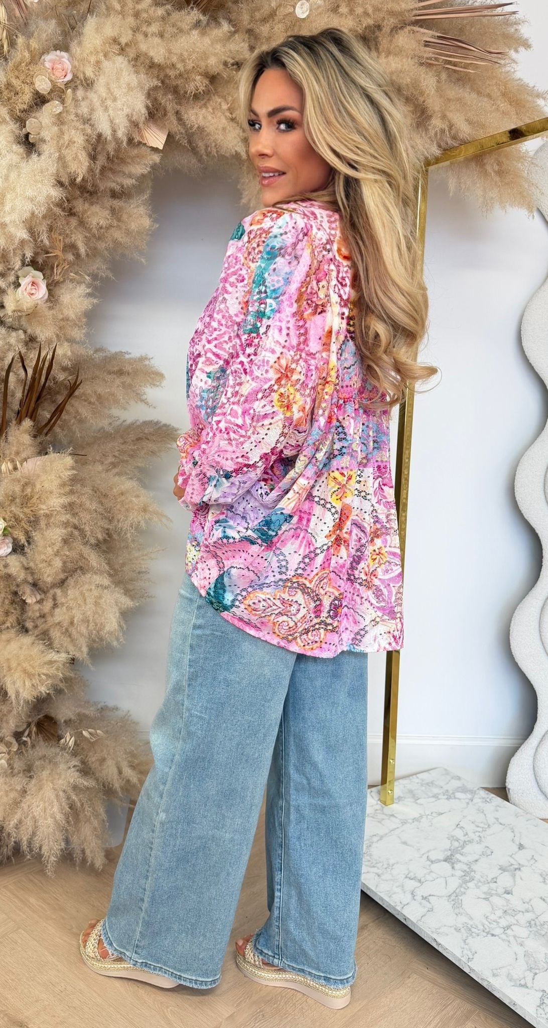 MESH LACE BLOUSE LILA/COLORFULL