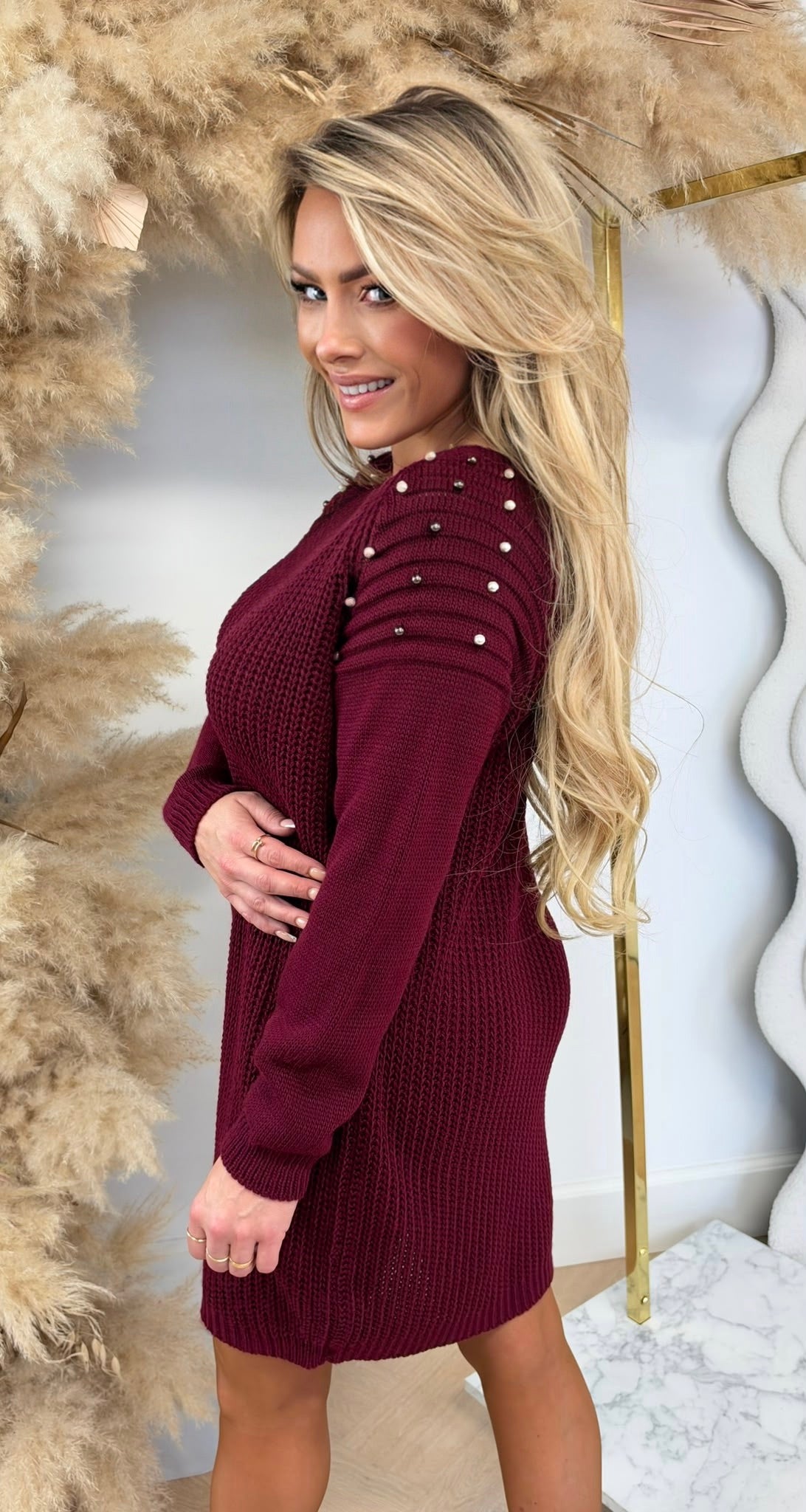 PEARLY KNITTED DRESS BORDEAUX