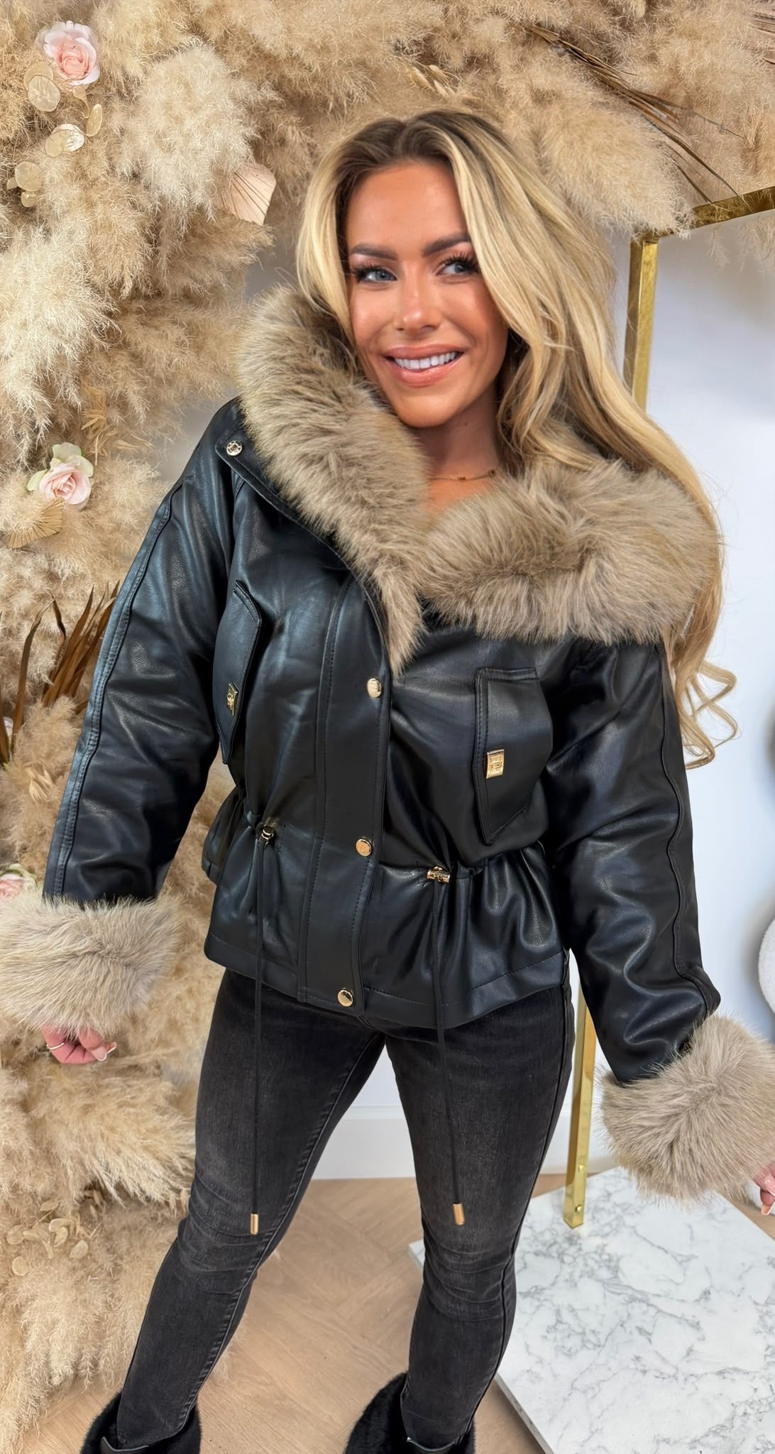 LEATHER LOOK TOUWTJE JACKET 6259 BLACK/BEIGE